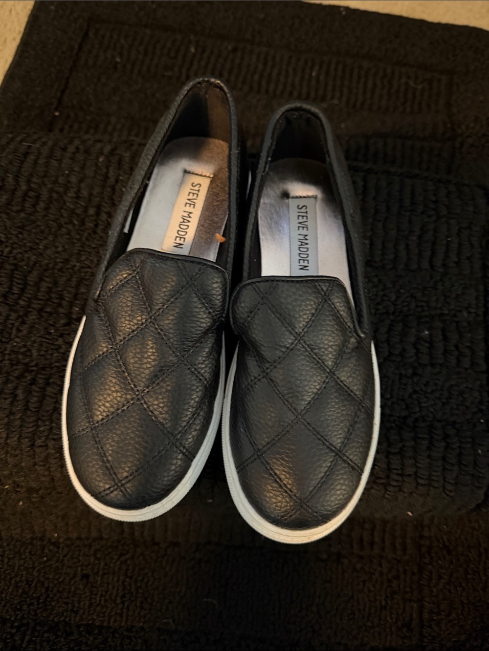 Steve Madden Black Quilted Slip-On Sneakers with White Sole